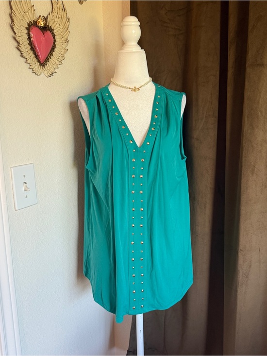 INC International Concepts Tops - INC International Concepts Teal Studded V-Neck Blouse